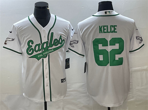 Men's Philadelphia Eagles #62 Jason Kelce White Cool Base Stitched Baseball Jersey